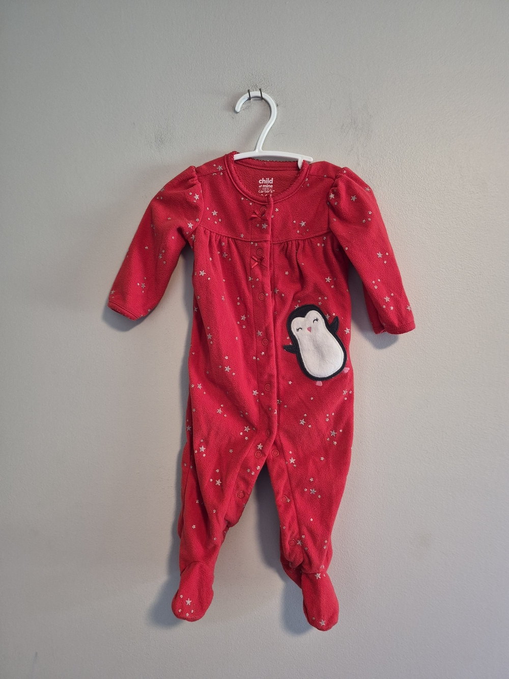 Carter's 3/6m Red Penguin Fleece Button Up Sleeper